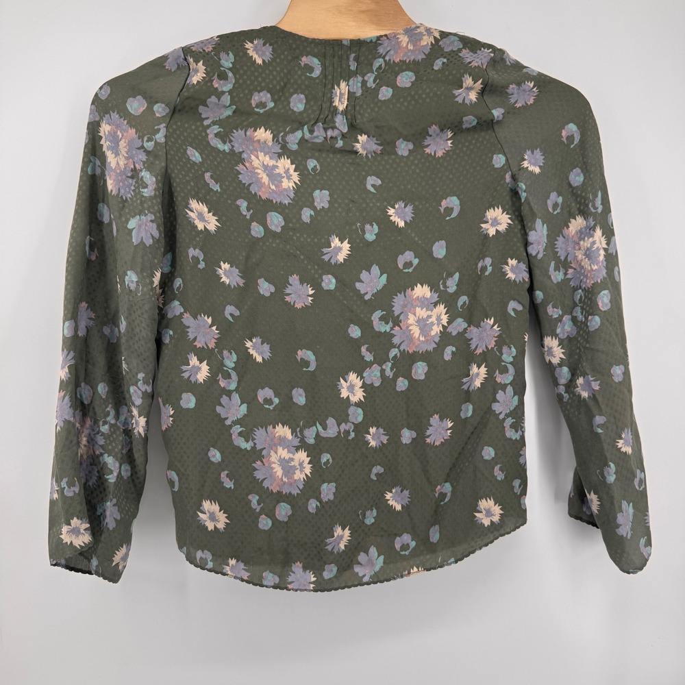 Zadig & Voltaire Tina Print Blouse Women Med Green‎ Silk Floral V-Neck ZCS3201F - Picture 3 of 8
